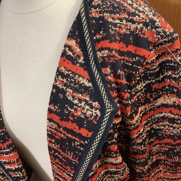 Ming Wang Open Front Knit Cardigan Women's 2X Orange Black Beige Abstract - Picture 4 of 7